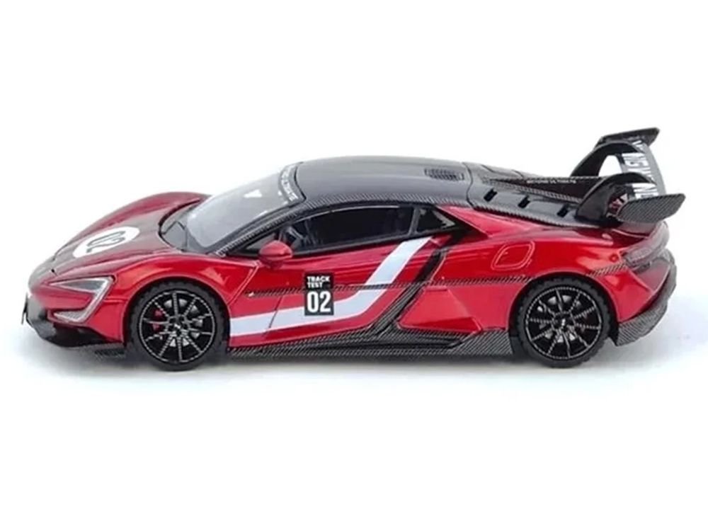 2025 Yangwang U9 Xtreme Test Car #02 Red Metallic with White Stripes and Carbon Top "World Fastest EV Supercar" 1/64 Diecast Model Car by Inno Models view 3