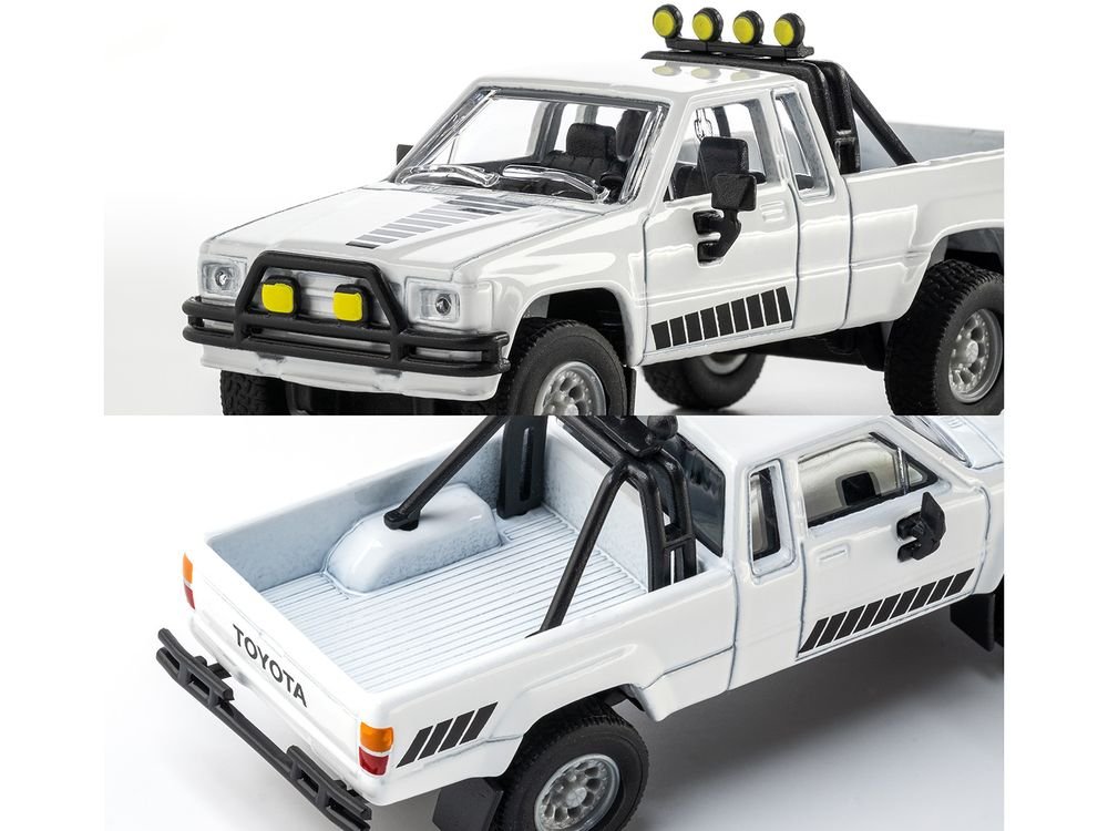 1985 Toyota Hilux SR5 Pickup Truck White with Black Graphics "Collection" Series 1/64 Diecast Model Car by Majorette view 2