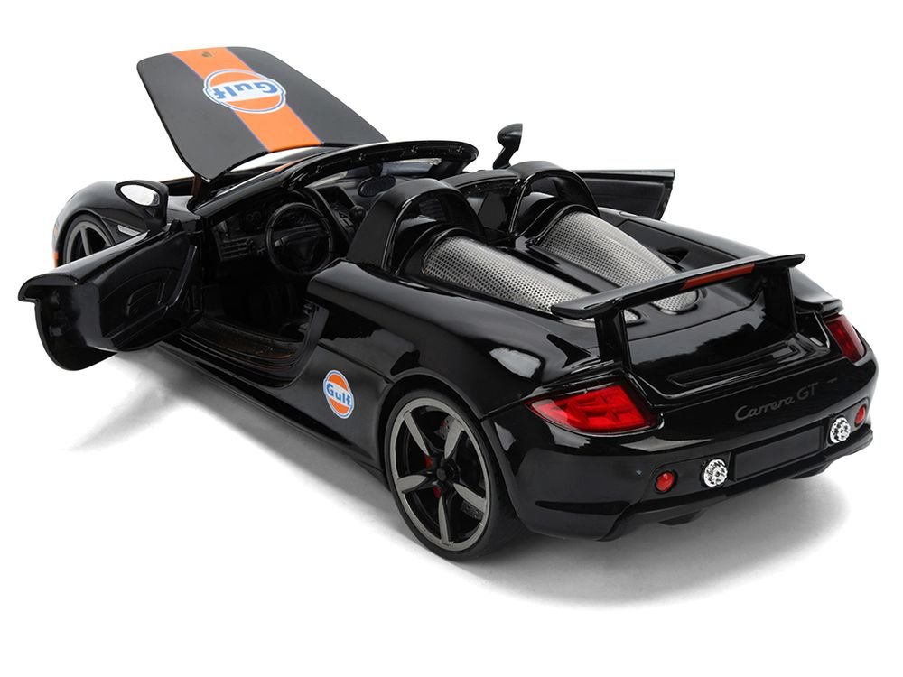 Porsche Carrera GT Convertible #7 "Gulf Oil" Black with Orange Graphics "Hyper-Spec" Series 1/24 Diecast Model Car by Jada view 4