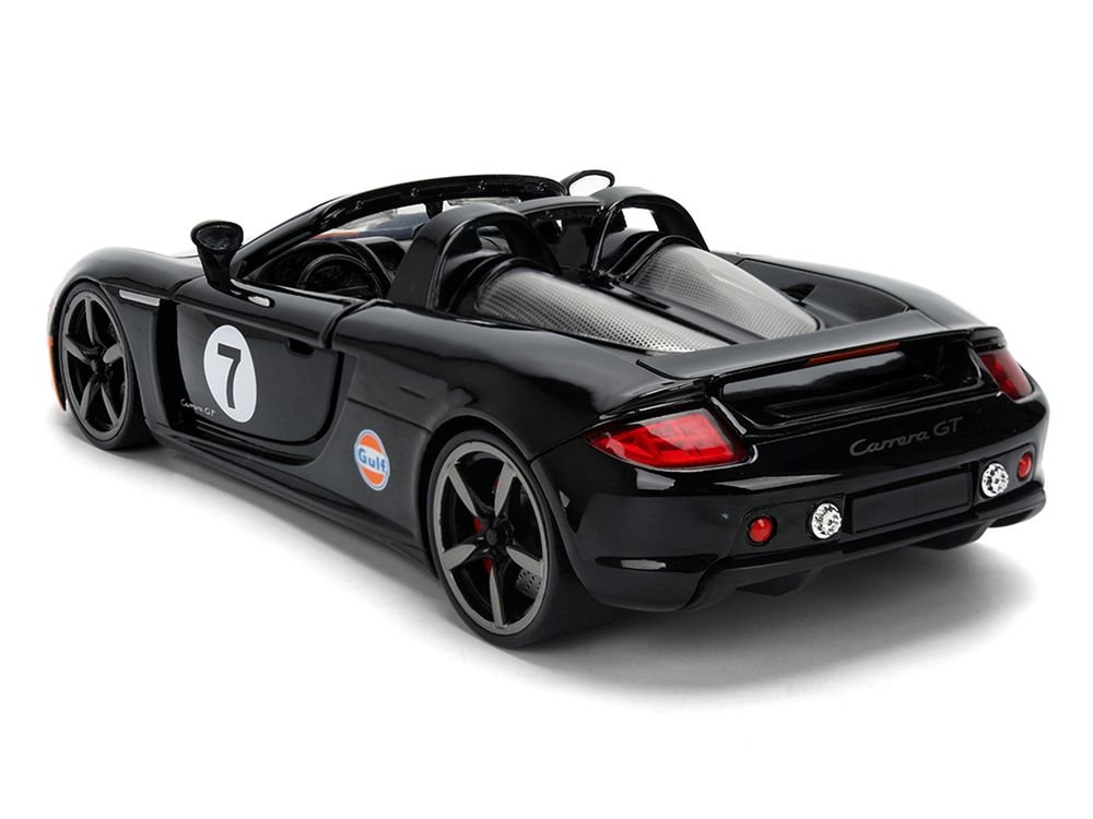 Porsche Carrera GT Convertible #7 "Gulf Oil" Black with Orange Graphics "Hyper-Spec" Series 1/24 Diecast Model Car by Jada view 5