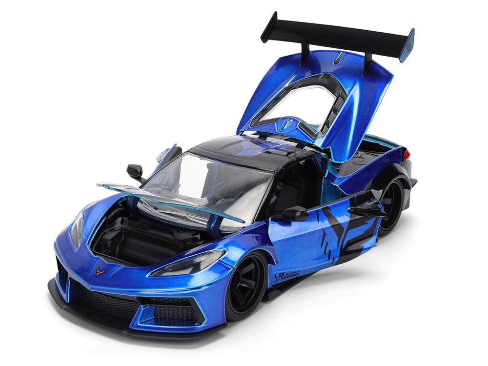 Chevrolet Corvette C8 "Liberty Walk" Candy Blue and Black "Hyper-Spec" Series 1/24 Diecast Model Car by Jada view 2