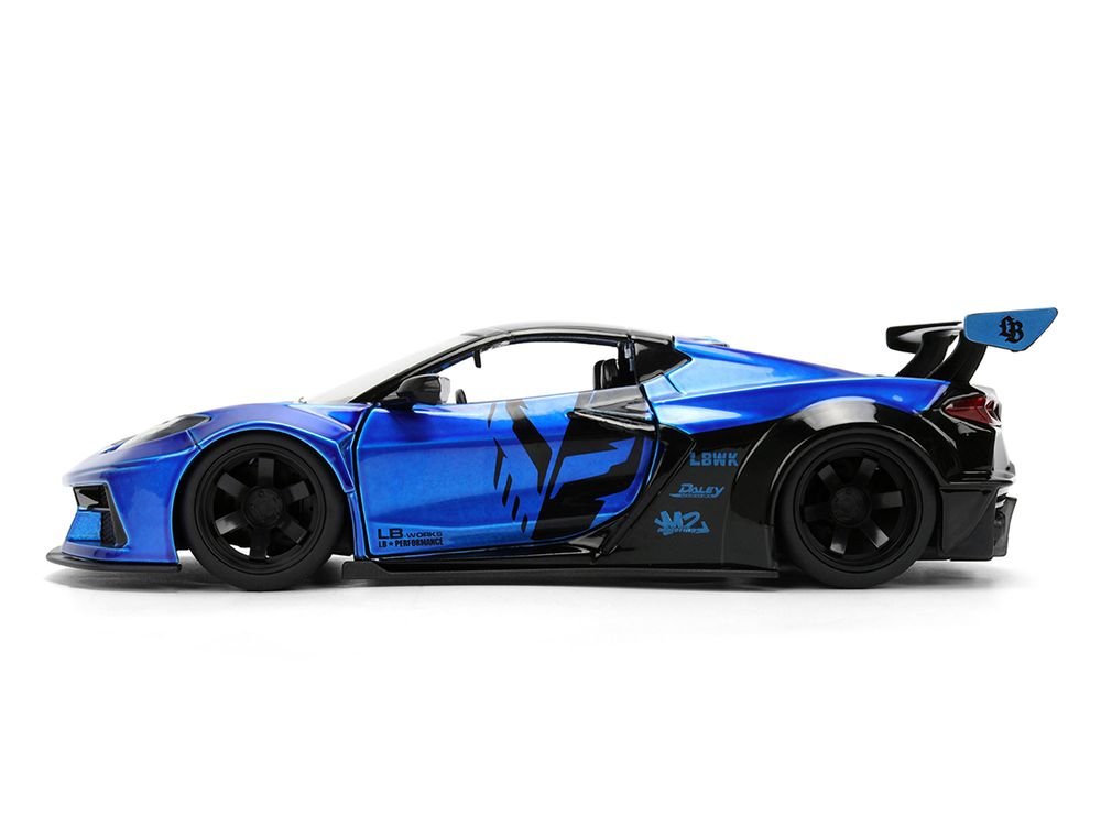 Chevrolet Corvette C8 "Liberty Walk" Candy Blue and Black "Hyper-Spec" Series 1/24 Diecast Model Car by Jada view 3
