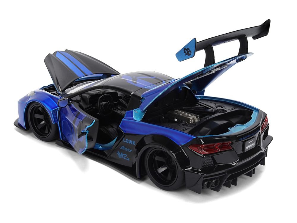 Chevrolet Corvette C8 "Liberty Walk" Candy Blue and Black "Hyper-Spec" Series 1/24 Diecast Model Car by Jada view 4
