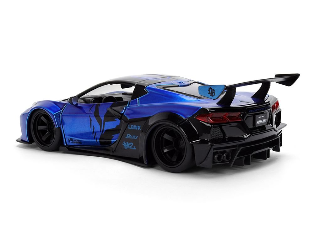 Chevrolet Corvette C8 "Liberty Walk" Candy Blue and Black "Hyper-Spec" Series 1/24 Diecast Model Car by Jada view 5