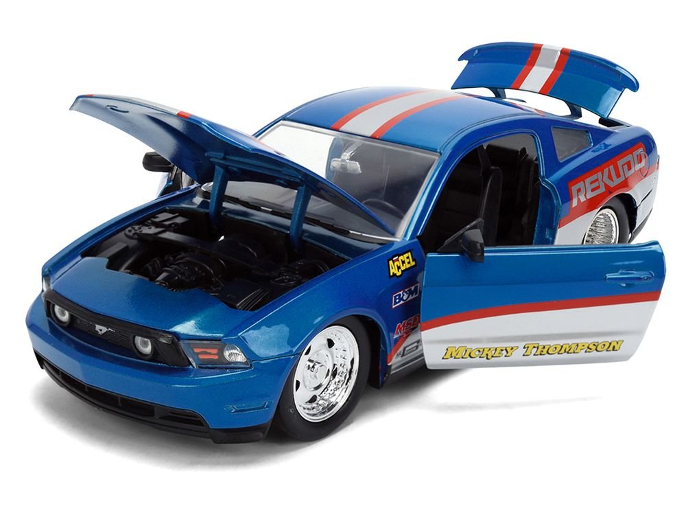 2010 Ford Mustang GT "Rekudo" Blue Metallic with Red and Silver Stripes "Bigtime Muscle" Series 1/24 Diecast Model Car by Jada view 2