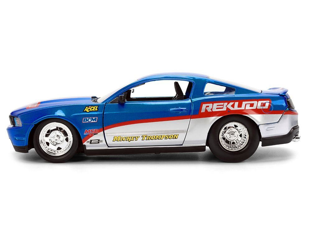 2010 Ford Mustang GT "Rekudo" Blue Metallic with Red and Silver Stripes "Bigtime Muscle" Series 1/24 Diecast Model Car by Jada view 3