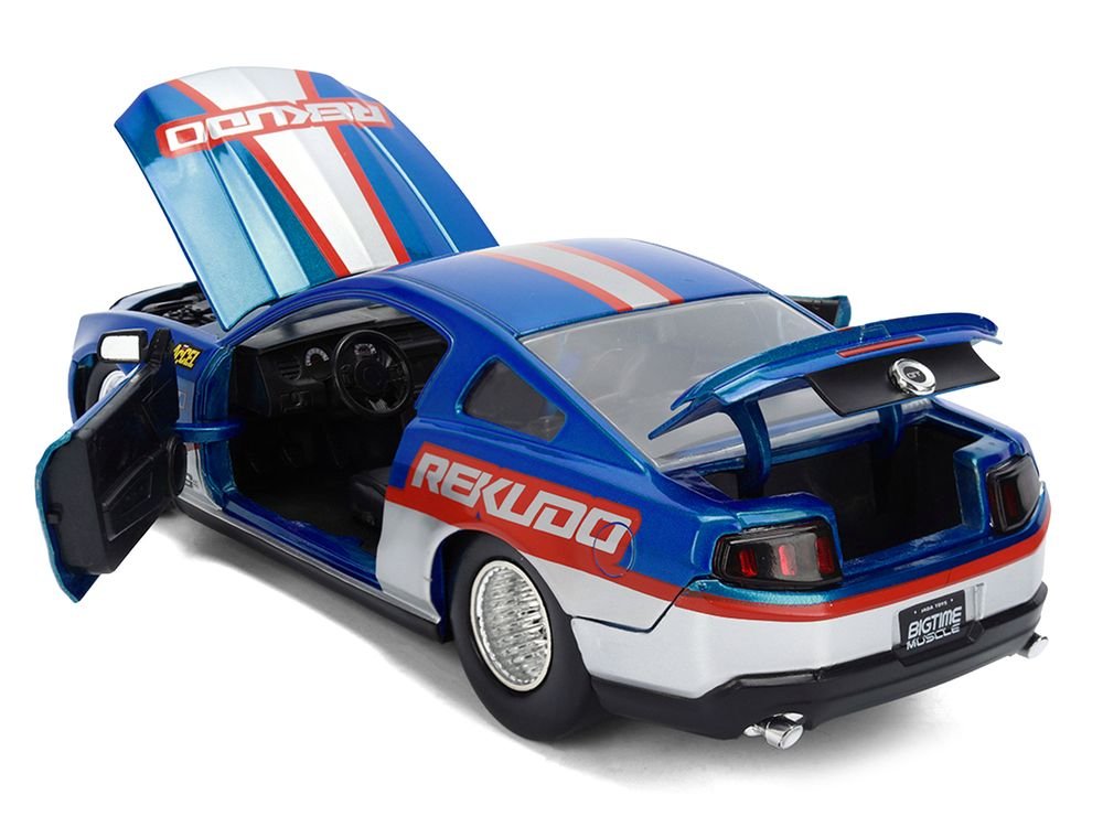 2010 Ford Mustang GT "Rekudo" Blue Metallic with Red and Silver Stripes "Bigtime Muscle" Series 1/24 Diecast Model Car by Jada view 4