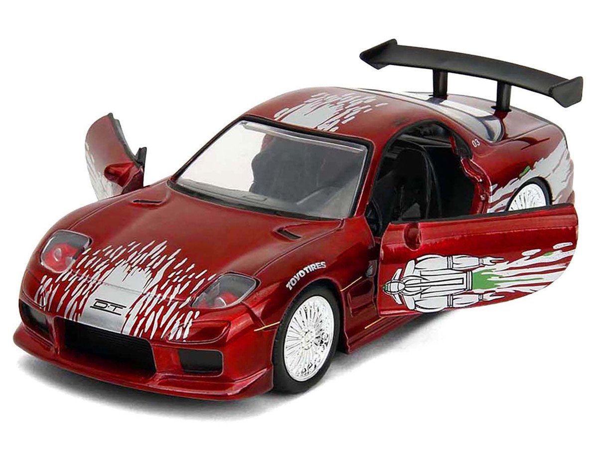 Dom's Mazda RX-7 Candy Red with Graphics "The Fast and the Furious" (2001) Movie "25 Years of Fast & Furious" Series 1/32 Diecast Model Car by Jada view 2