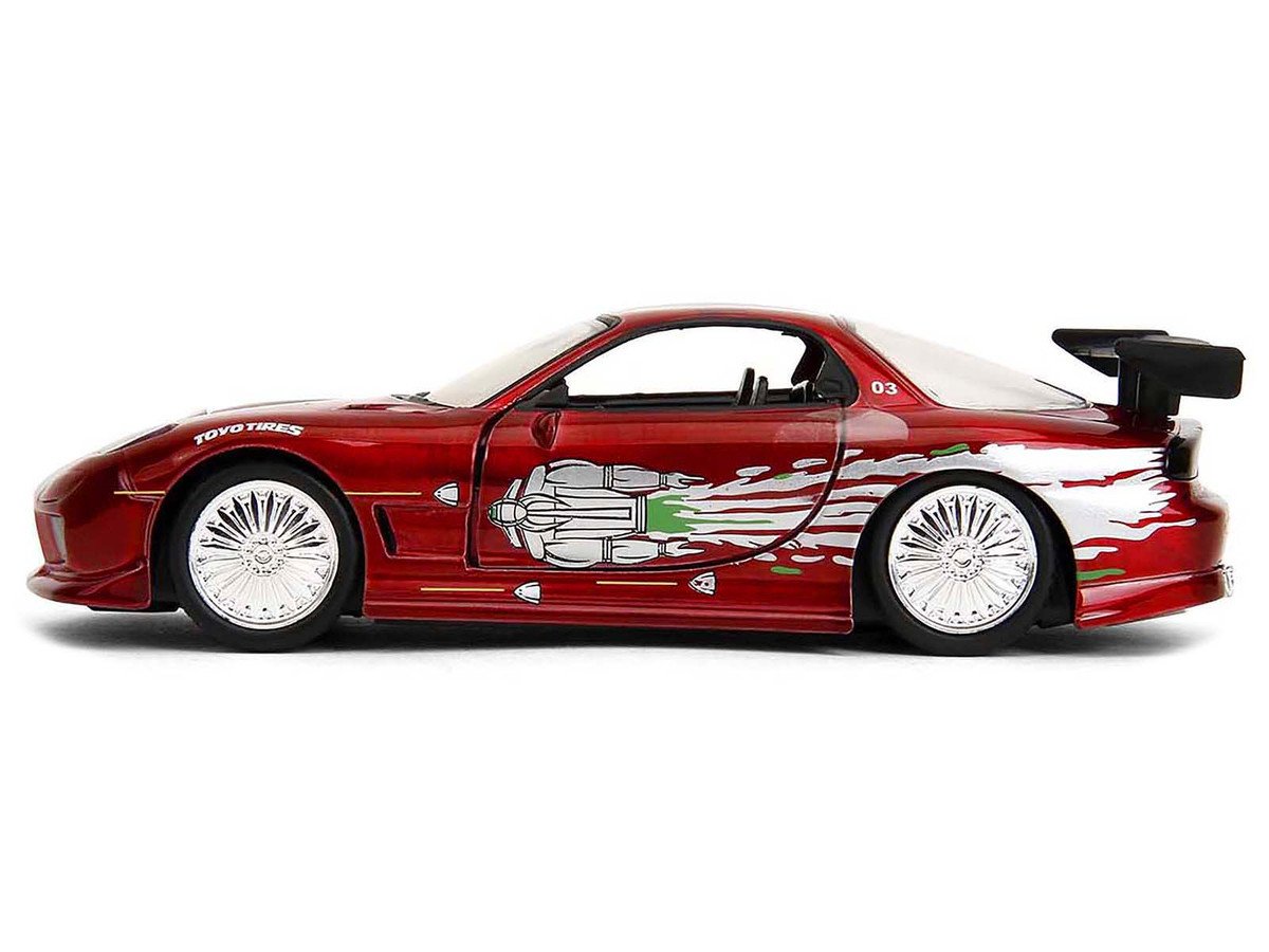 Dom's Mazda RX-7 Candy Red with Graphics "The Fast and the Furious" (2001) Movie "25 Years of Fast & Furious" Series 1/32 Diecast Model Car by Jada view 3