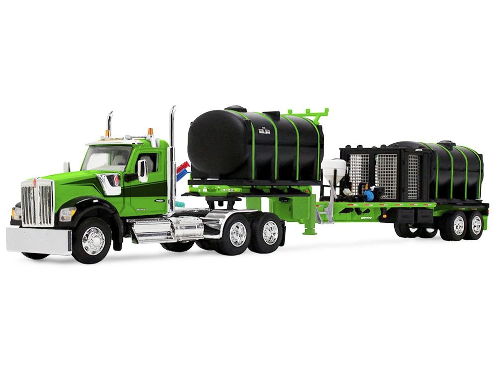 Kenworth W900 Day Cab with Demco 42' Liquid Fertilizer Tender Trailer Green and Black 1/64 Diecast Model by DCP/First Gear view 2