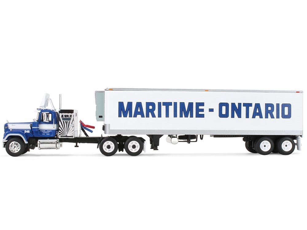 Mack Super-Liner with 36" Vintage Sleeper and 40' Vintage Trailer with Reefer "Maritime-Ontario" Blue with White Stripes "Legacy" Series #4 1/64 Diecast Model by DCP/First Gear view 3