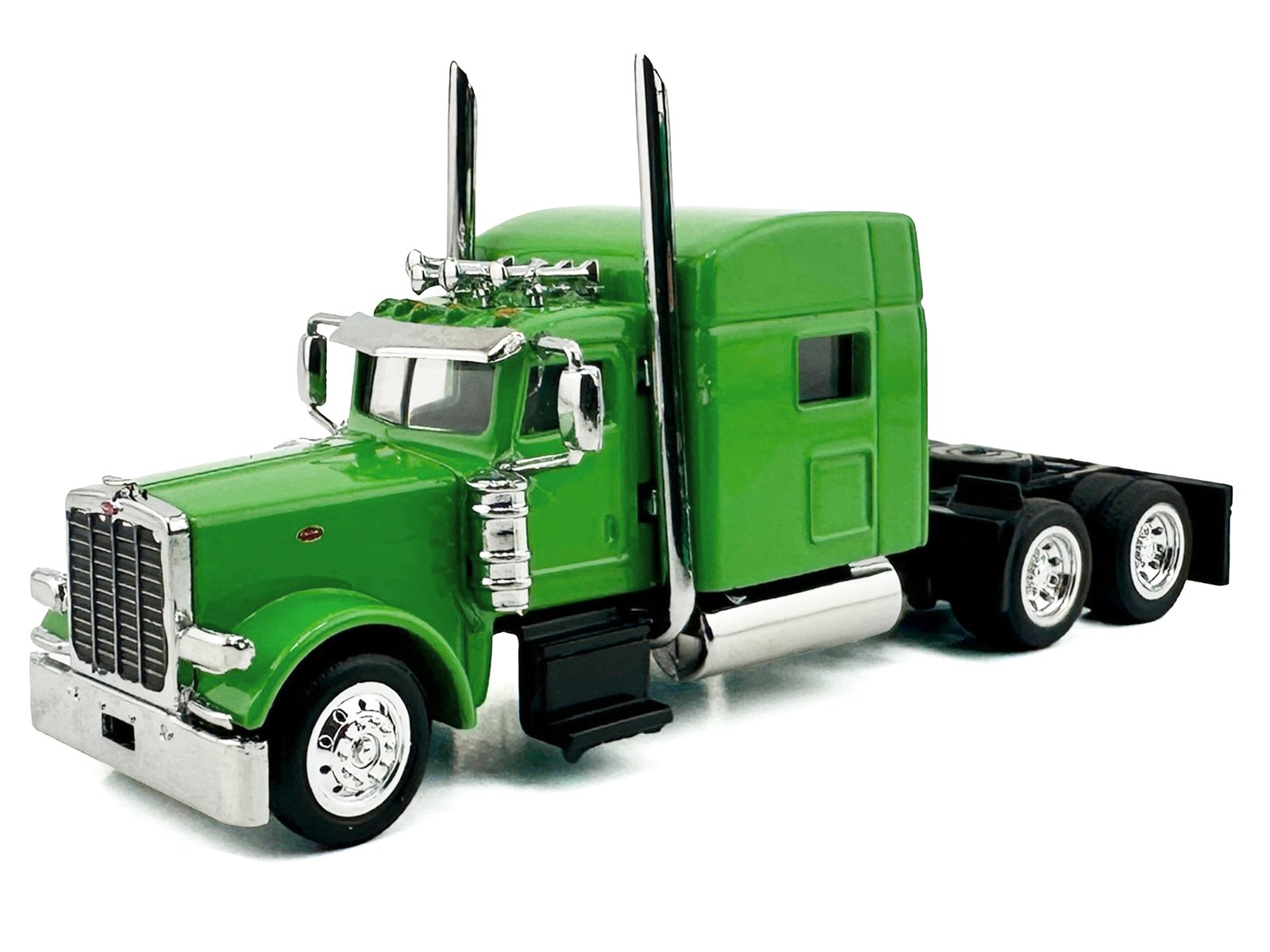 Peterbilt 389 Truck Tractor with Sleeper Cab Lime Green and Low Boy Flatbed Trailer Black Combo Set 1/87 (HO) Plastic Model Car by HO Logistics view 2