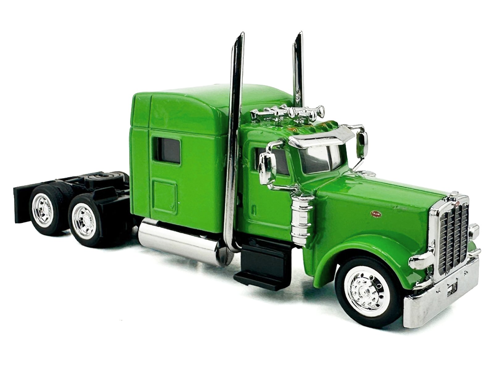 Peterbilt 389 Truck Tractor with Sleeper Cab Lime Green and Low Boy Flatbed Trailer Black Combo Set 1/87 (HO) Plastic Model Car by HO Logistics view 3