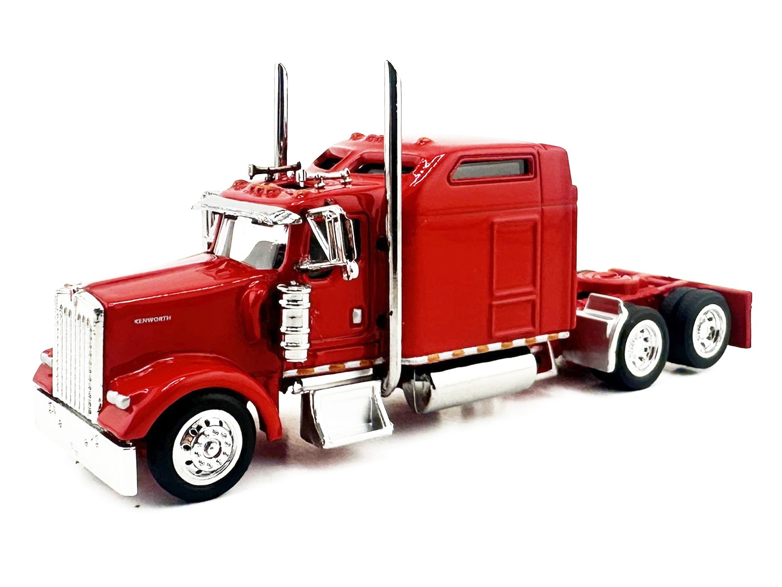 Kenworth W900L Truck Tractor with Sleeper Cab Red and Covered Grain Trailer White with Red Tarp Combo Set 1/87 (HO) Plastic Model Car by HO Logistics view 2