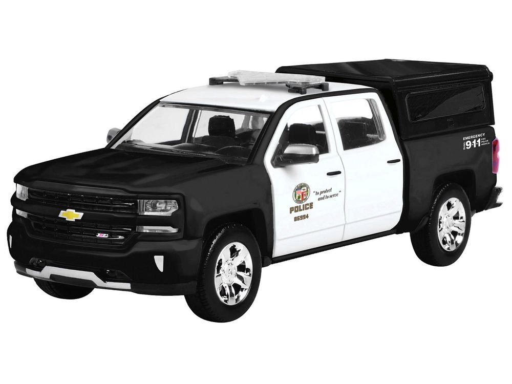 2017 Chevrolet Silverado 1500 LT Z71 Crew Cab Pickup Truck "Los Angeles Police Department" Black and White "Law Enforcement and Public Service" Series 1/24-1/27 Diecast Model Car by Motormax view 2