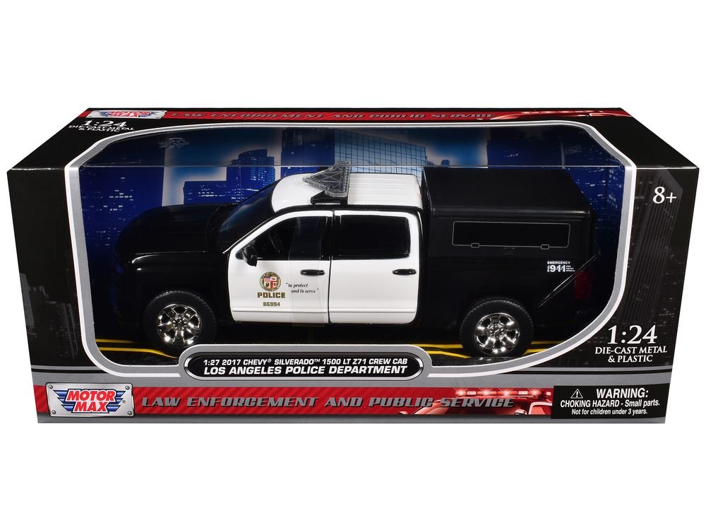 2017 Chevrolet Silverado 1500 LT Z71 Crew Cab Pickup Truck "Los Angeles Police Department" Black and White "Law Enforcement and Public Service" Series 1/24-1/27 Diecast Model Car by Motormax view 3