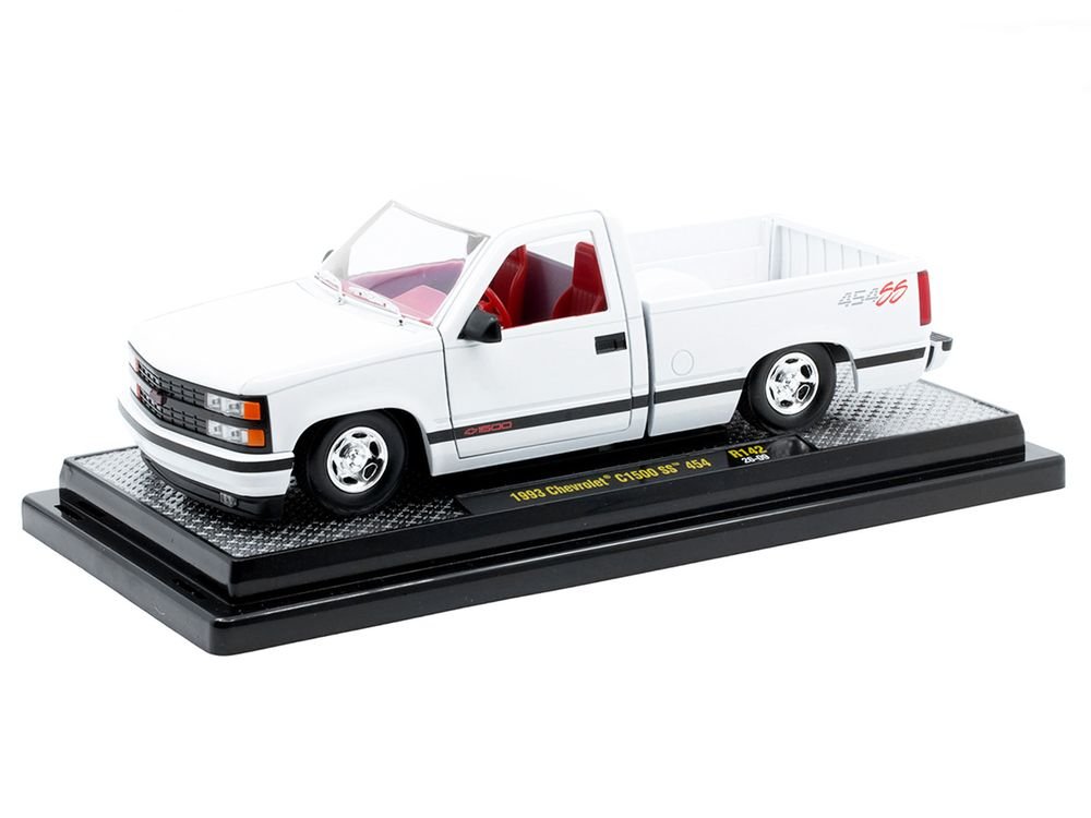 1993 Chevrolet C1500 SS 454 Pickup Truck White with Red Interior Limited Edition to 9600 pieces Worldwide 1/24 Diecast Model Car by M2 Machines view 2