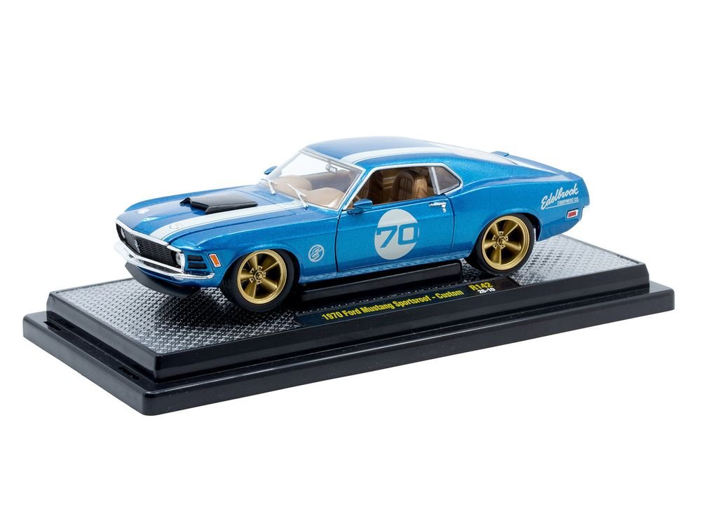 1970 Ford Mustang Sportsroof #70 Blue Metallic with White Stripes Limited Edition to 4050 pieces Worldwide 1/24 Diecast Model Car by M2 Machines view 2