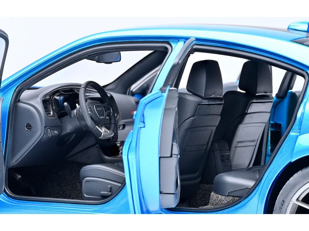 Dodge Charger SRT Hellcat Redeye B5 Blue Metallic with Carbon Stripes 1/18 Model Car by Autoart view 4