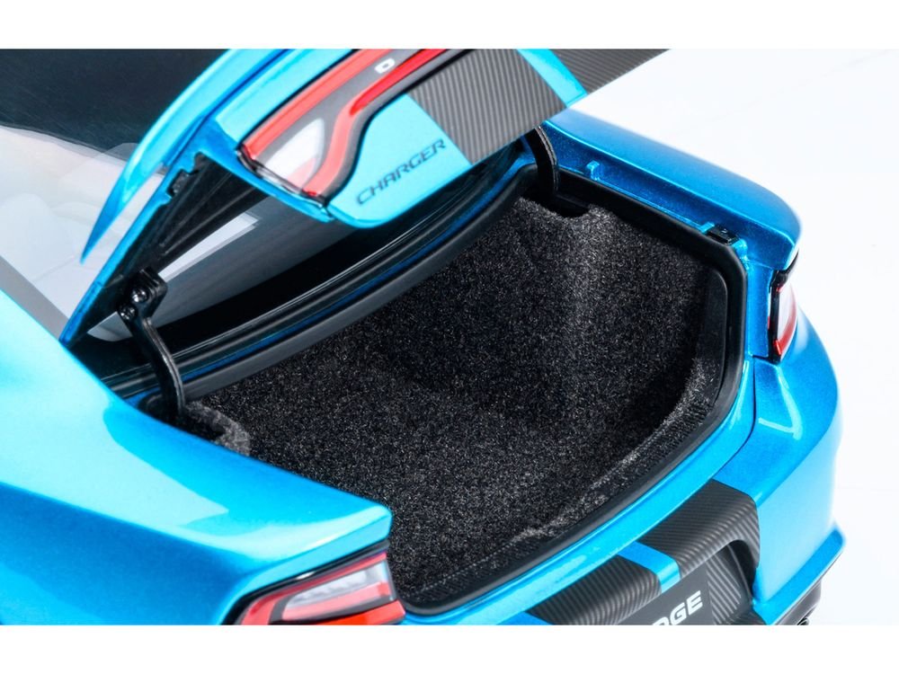 Dodge Charger SRT Hellcat Redeye B5 Blue Metallic with Carbon Stripes 1/18 Model Car by Autoart view 5