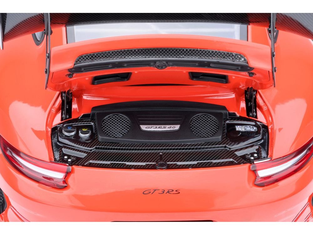 Porsche 911 (991.2) GT3 RS Weissach Lava Orange with Carbon Hood and Top 1/18 Model Car by Autoart view 5