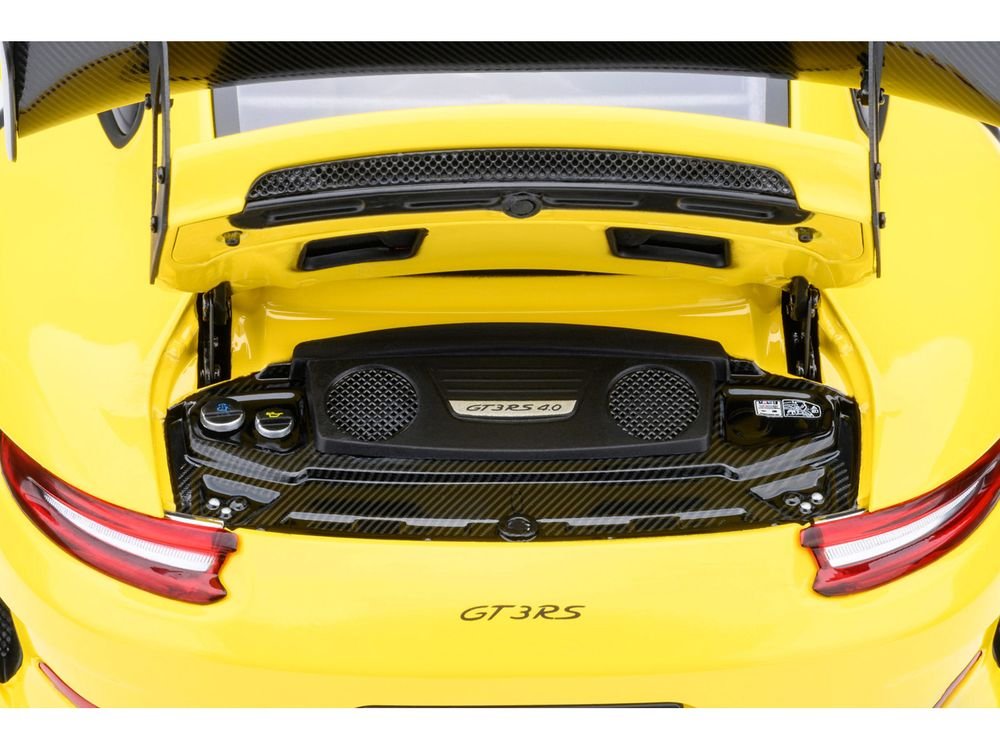 Porsche 911 (991.2) GT3 RS Weissach Racing Yellow with Carbon Hood and Top 1/18 Model Car by Autoart view 5