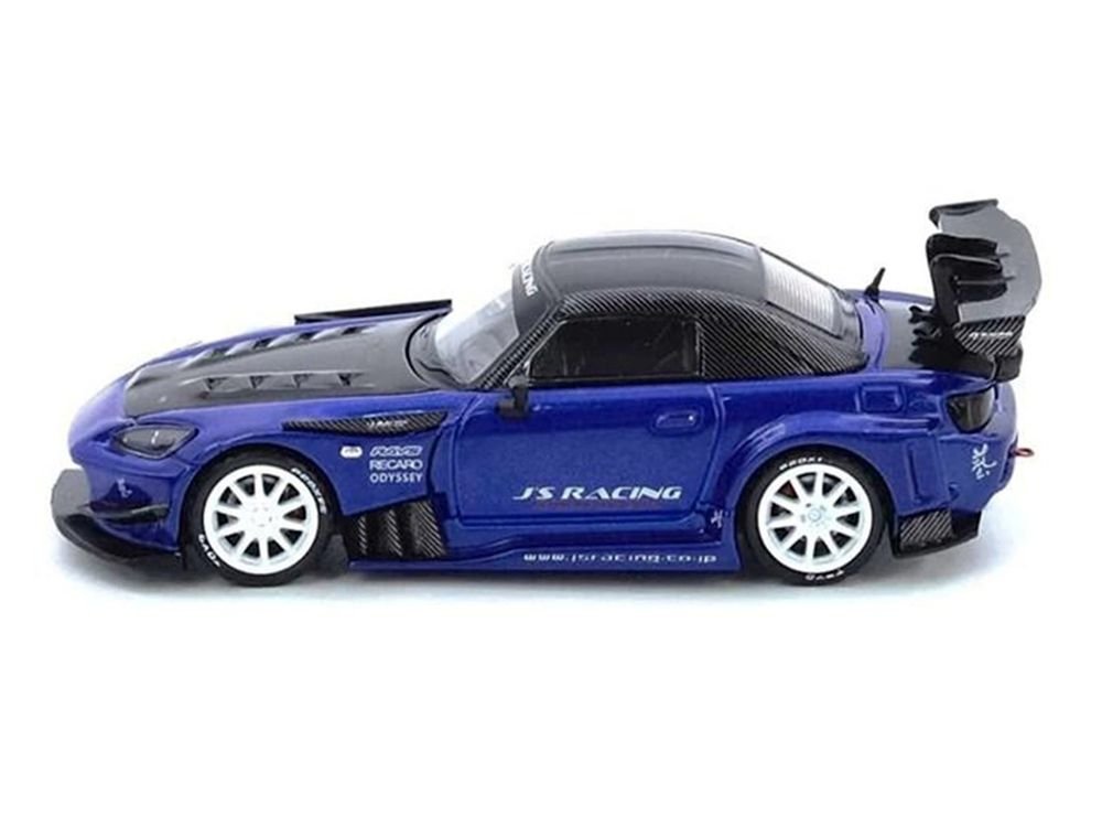 Honda S2000 RHD (Right Hand Drive) "J's Racing" Blue Metallic with Carbon Hood and Top 1/64 Diecast Model Car by Inno Models view 2