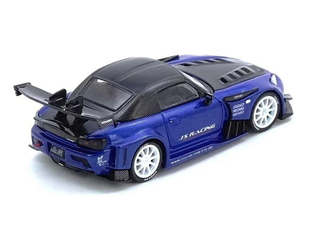 Honda S2000 RHD (Right Hand Drive) "J's Racing" Blue Metallic with Carbon Hood and Top 1/64 Diecast Model Car by Inno Models view 3