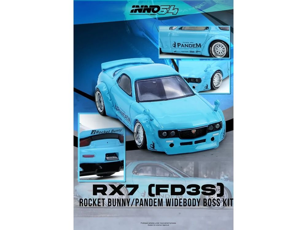 Mazda RX-7 (FD3S) RHD (Right Hand Drive) "Pandem Rocket Bunny" Light Blue 1/64 Diecast Model Car by Inno Models view 3
