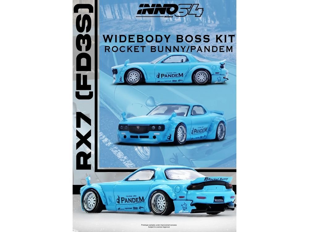 Mazda RX-7 (FD3S) RHD (Right Hand Drive) "Pandem Rocket Bunny" Light Blue 1/64 Diecast Model Car by Inno Models view 4