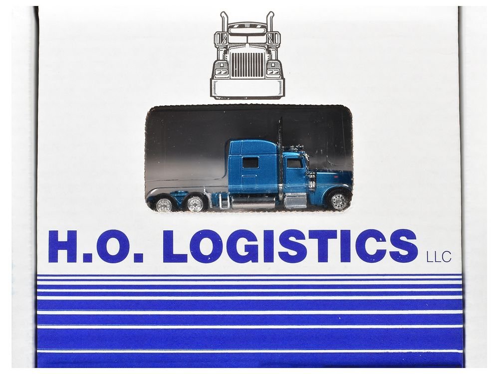Peterbilt 389 Truck Tractor with Sleeper Cab Blue Metallic and Pneumatic Tank Trailer Chrome Combo Set 1/87 (HO) Plastic Model Car by HO Logistics view 3