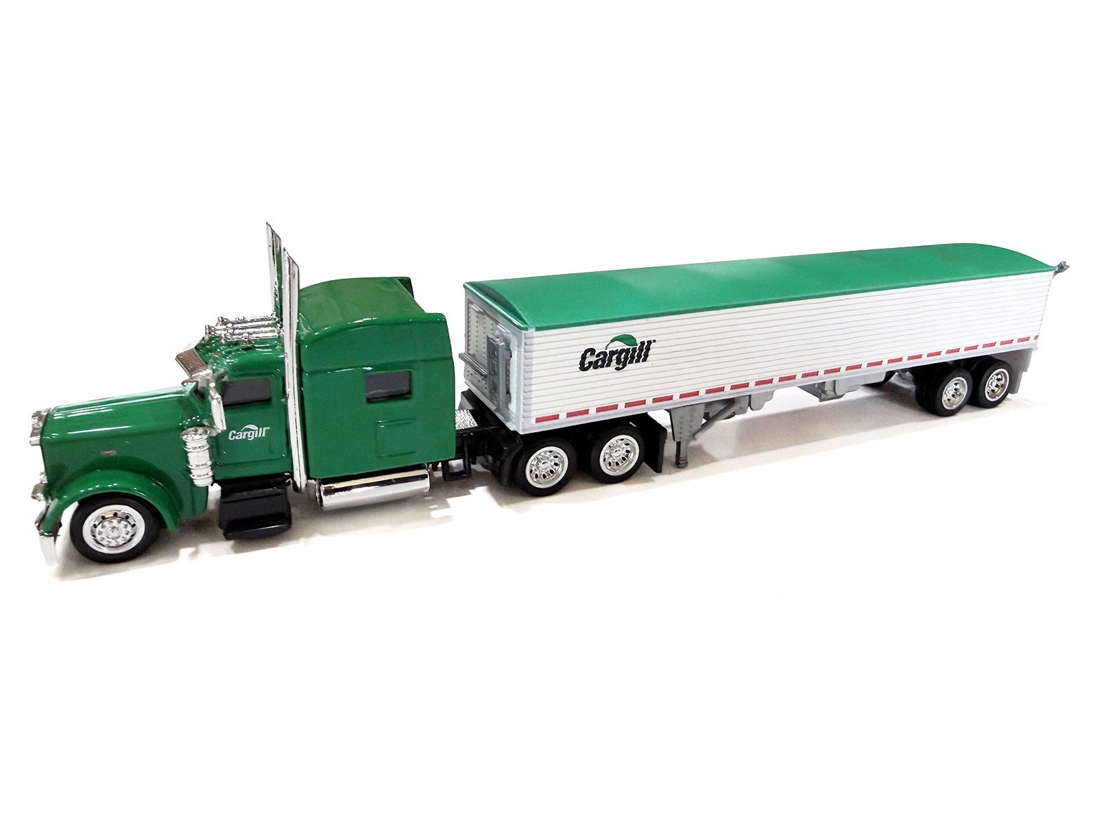 Peterbilt 389 Truck Tractor with Sleeper Cab "Cargill" Green and Covered Grain Trailer White with Green Tarp Combo Set 1/87 (HO) Plastic Model Car by HO Logistics view 2