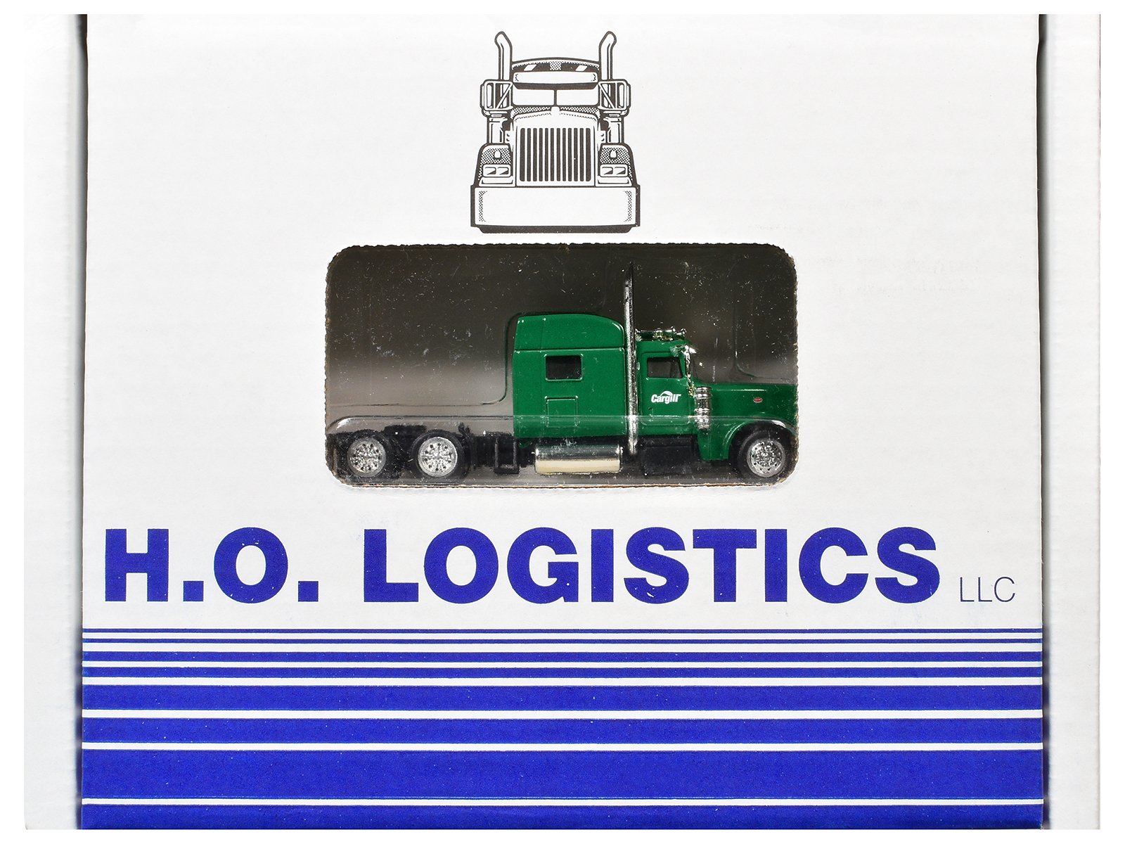 Peterbilt 389 Truck Tractor with Sleeper Cab "Cargill" Green and Covered Grain Trailer White with Green Tarp Combo Set 1/87 (HO) Plastic Model Car by HO Logistics view 3