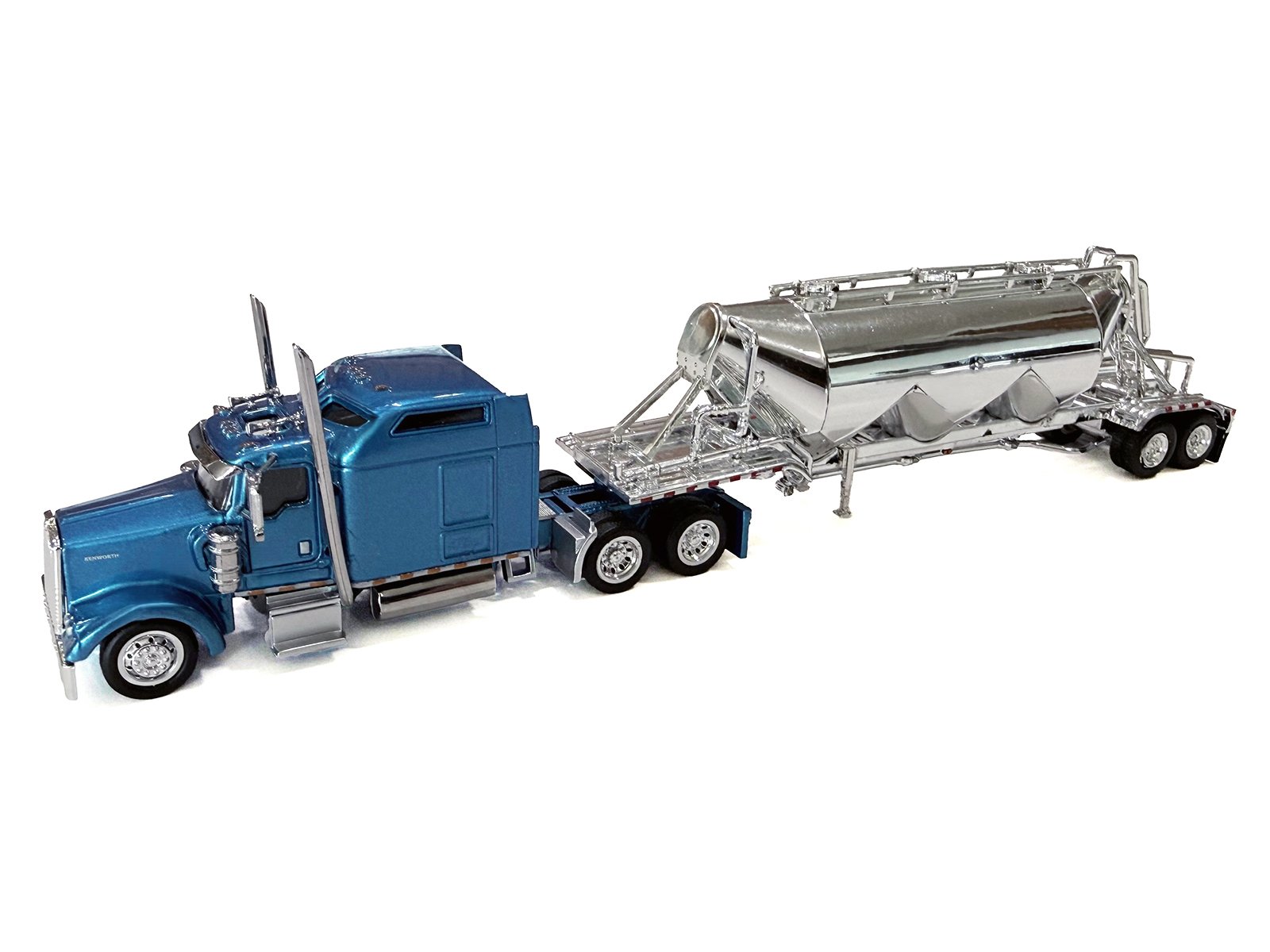 Kenworth W900L Truck Tractor with Sleeper Cab Blue Metallic and Pneumatic Tank Trailer Combo Set 1/87(HO) Plastic Model Car by HO Logistics view 2