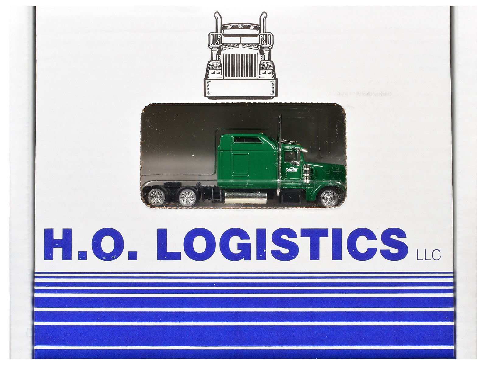 Kenworth W900L Truck Tractor with Sleeper Cab "Cargill" Green and Covered Grain Trailer White with Green Tarp Combo Set 1/87 (HO) Plastic Model Car by HO Logistics view 3