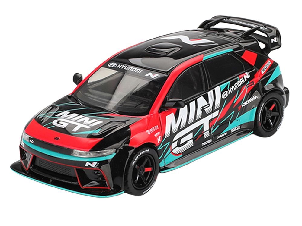 Hyundai Ioniq 5N RS-01T "Mini GT" Black with Graphics "2025 Tokyo Auto Salon" Limited Edition 1/64 Diecast Model Car by Mini GT view 2