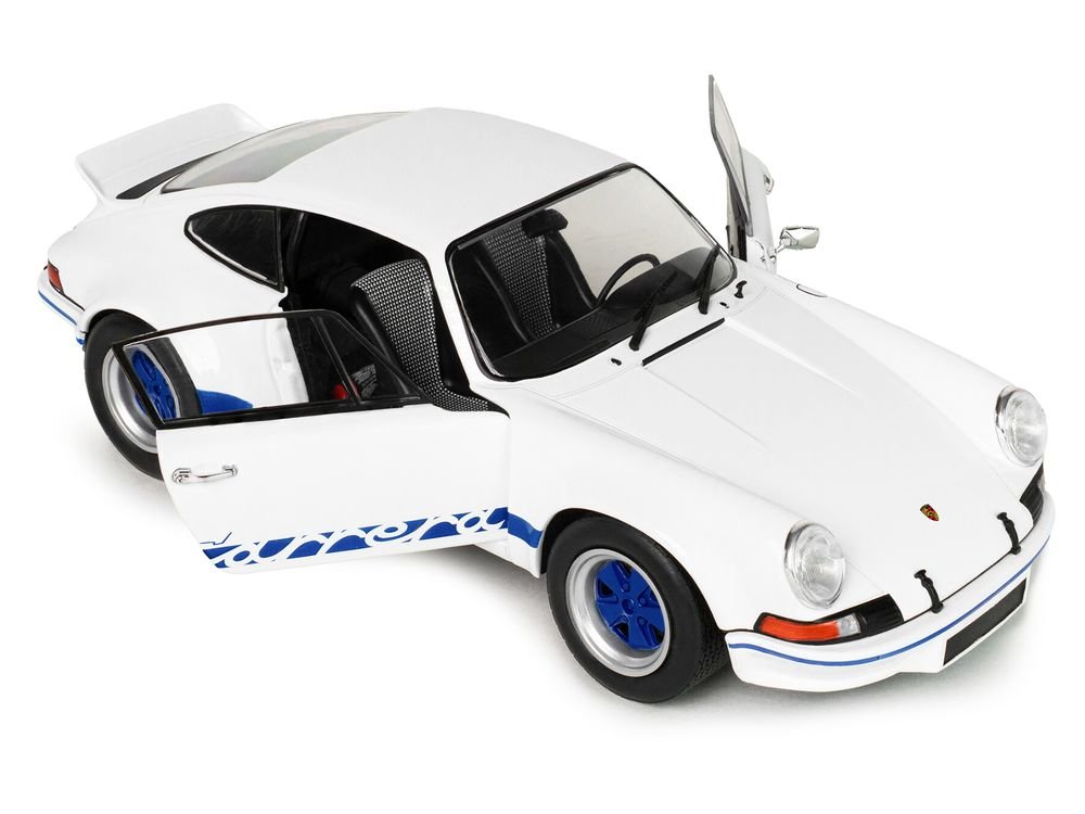 1973 Porsche 911 RSR Carrera White with Blue Stripes 1/18 Diecast Model Car by Solido view 2