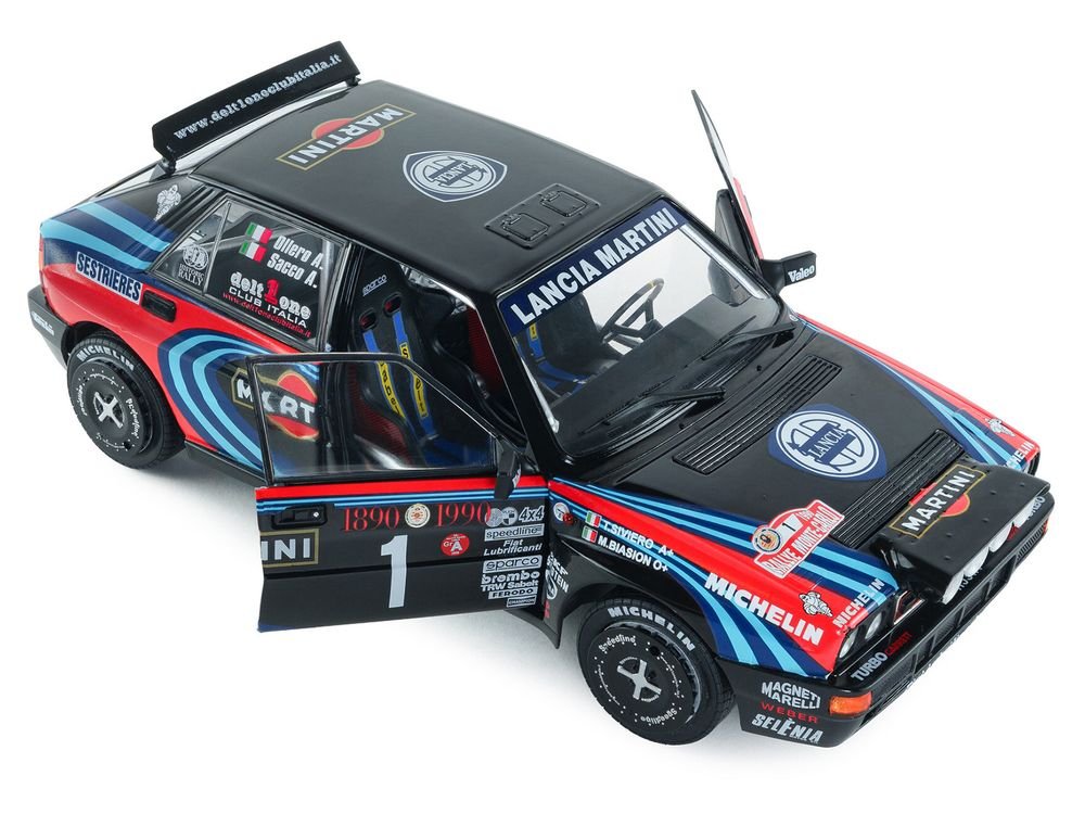 Lancia Delta HF Integrale #1 A. Sacco - A. Ollero "Miki Biasion Martini Racing Rallye Monte Carlo 1990 Tribute" FIA Historic Rally (2026) "Competition" Series 1/18 Diecast Model Car by Solido view 2