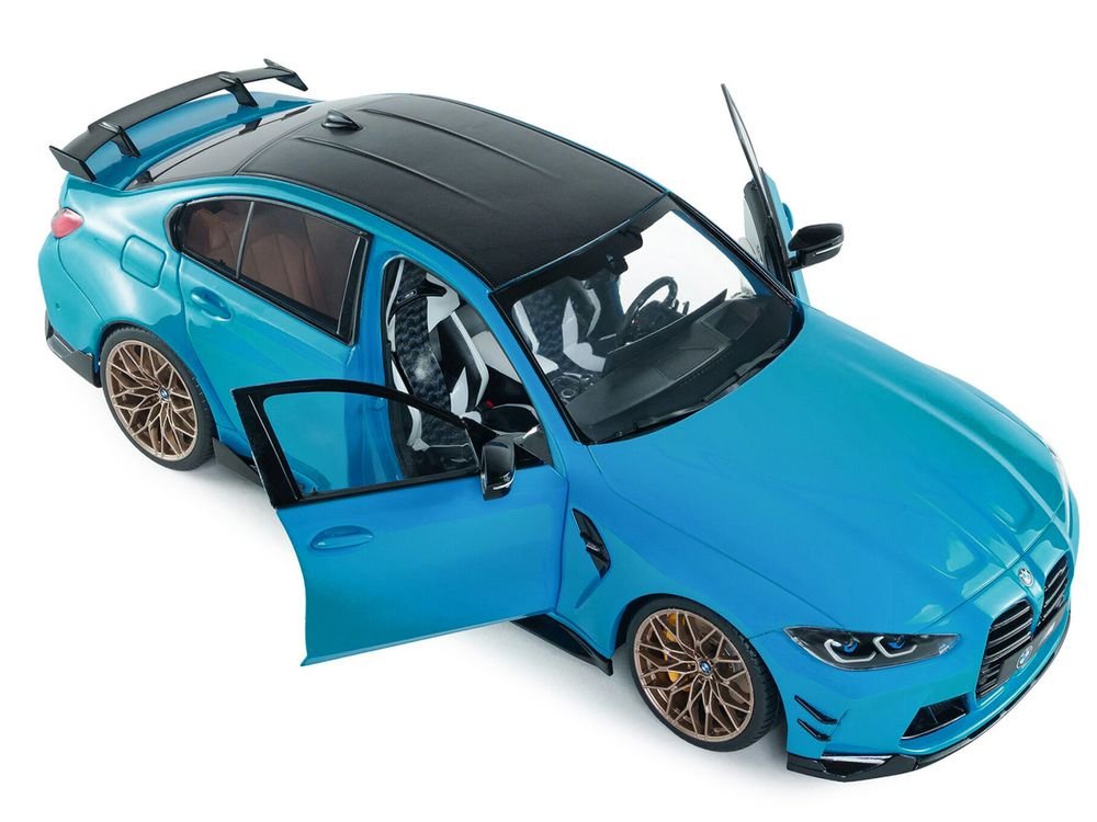 2024 BMW M3 Competition Daytona Beach Blue with Carbon Top 1/18 Diecast Model Car by Solido view 2