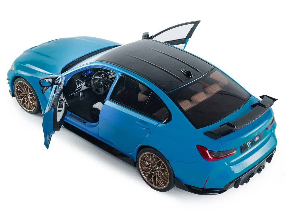 2024 BMW M3 Competition Daytona Beach Blue with Carbon Top 1/18 Diecast Model Car by Solido view 4