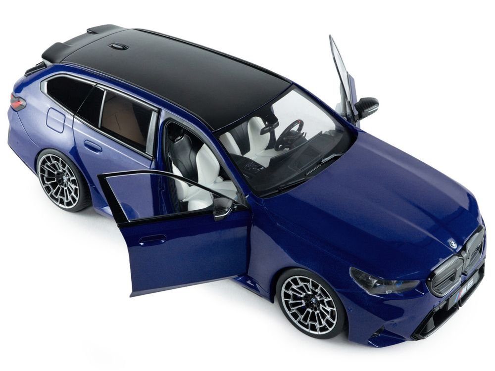 2025 BMW M5 Touring Marina Bay Blue Metallic with Black Top 1/18 Diecast Model Car by Solido view 2