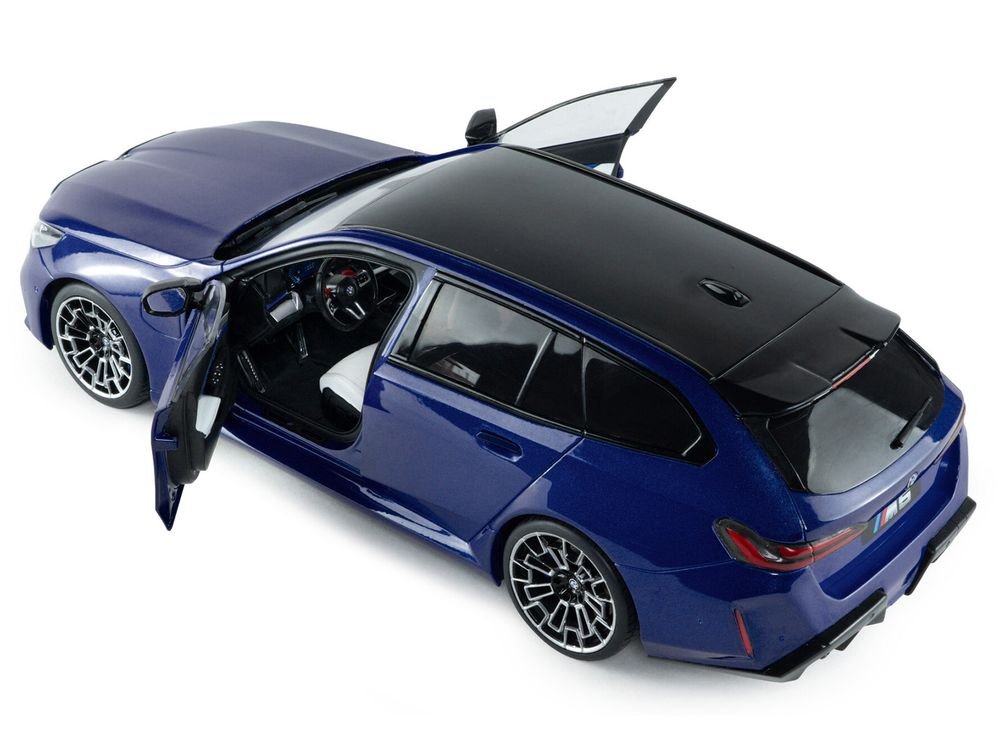 2025 BMW M5 Touring Marina Bay Blue Metallic with Black Top 1/18 Diecast Model Car by Solido view 4