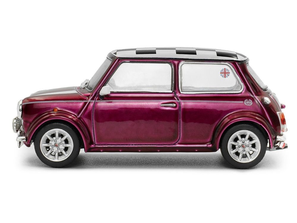 1997 Mini Cooper Sport Purple Metallic with White Stripes and Checkered Top 1/43 Diecast Model Car by Solido view 2