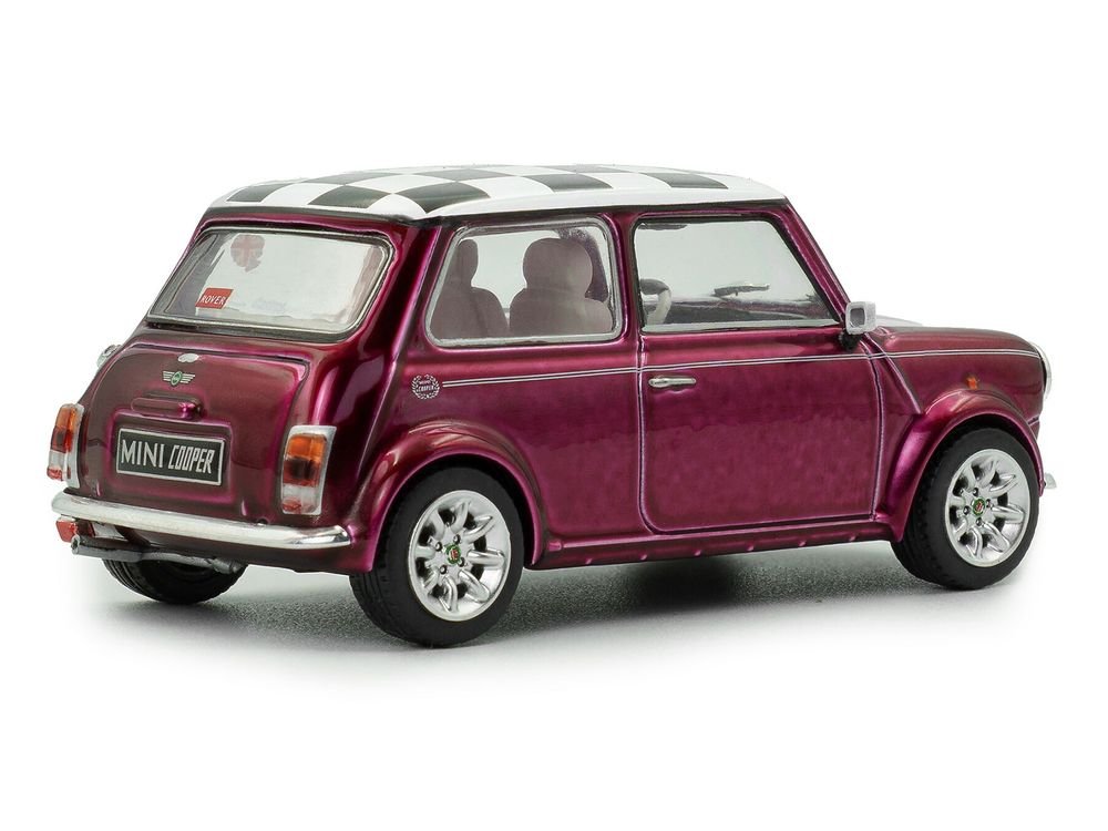 1997 Mini Cooper Sport Purple Metallic with White Stripes and Checkered Top 1/43 Diecast Model Car by Solido view 3