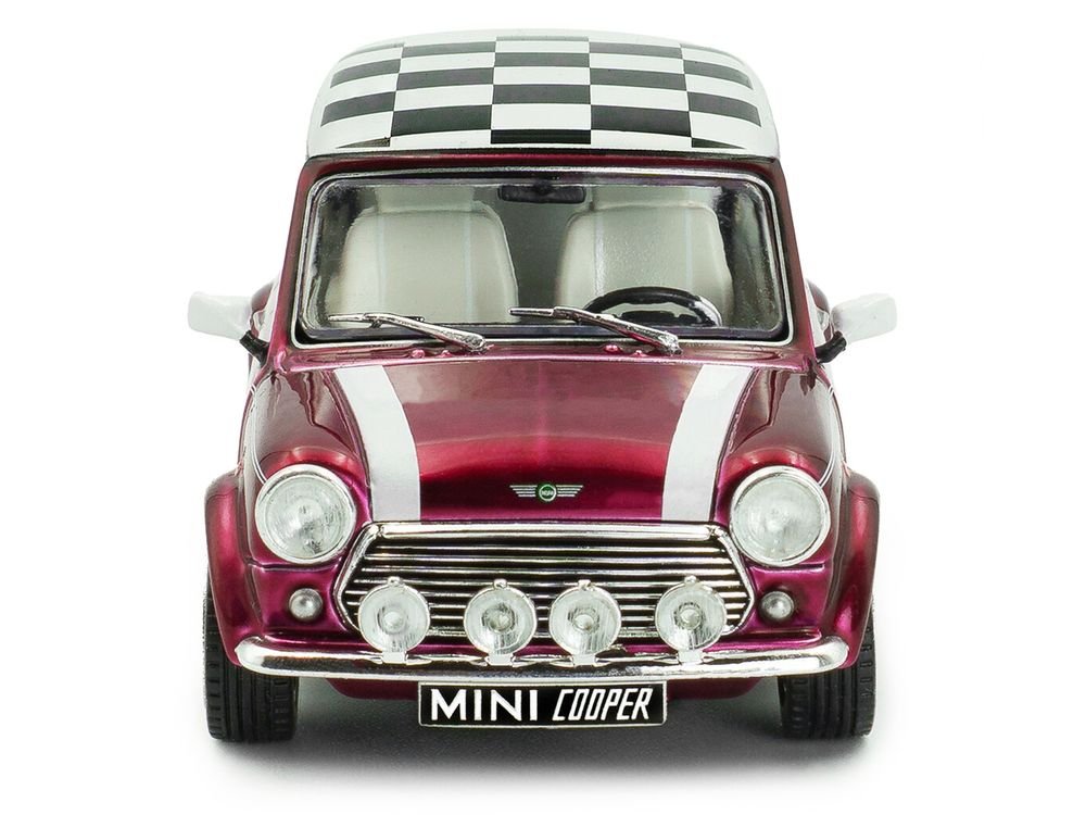 1997 Mini Cooper Sport Purple Metallic with White Stripes and Checkered Top 1/43 Diecast Model Car by Solido view 4