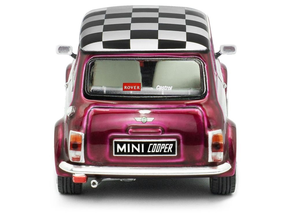1997 Mini Cooper Sport Purple Metallic with White Stripes and Checkered Top 1/43 Diecast Model Car by Solido view 5