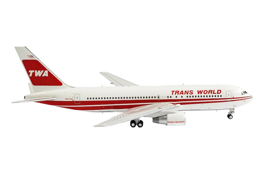 Boeing 767-200ER Commercial Aircraft "Trans World Airlines" (N601TW) White with Red Stripes 1/400 Diecast Model by V1:400 view 2