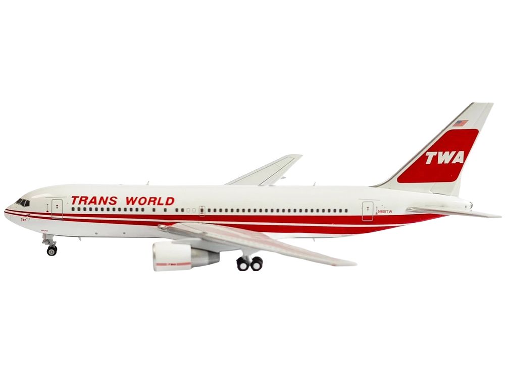 Boeing 767-200ER Commercial Aircraft "Trans World Airlines" (N601TW) White with Red Stripes 1/400 Diecast Model by V1:400 view 3