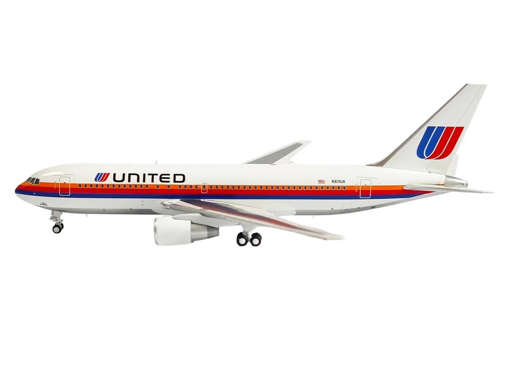 Boeing 767-200ER Commercial Aircraft "United Airlines" (N611UA) White with Stripes 1/400 Diecast Model by V1:400 view 2
