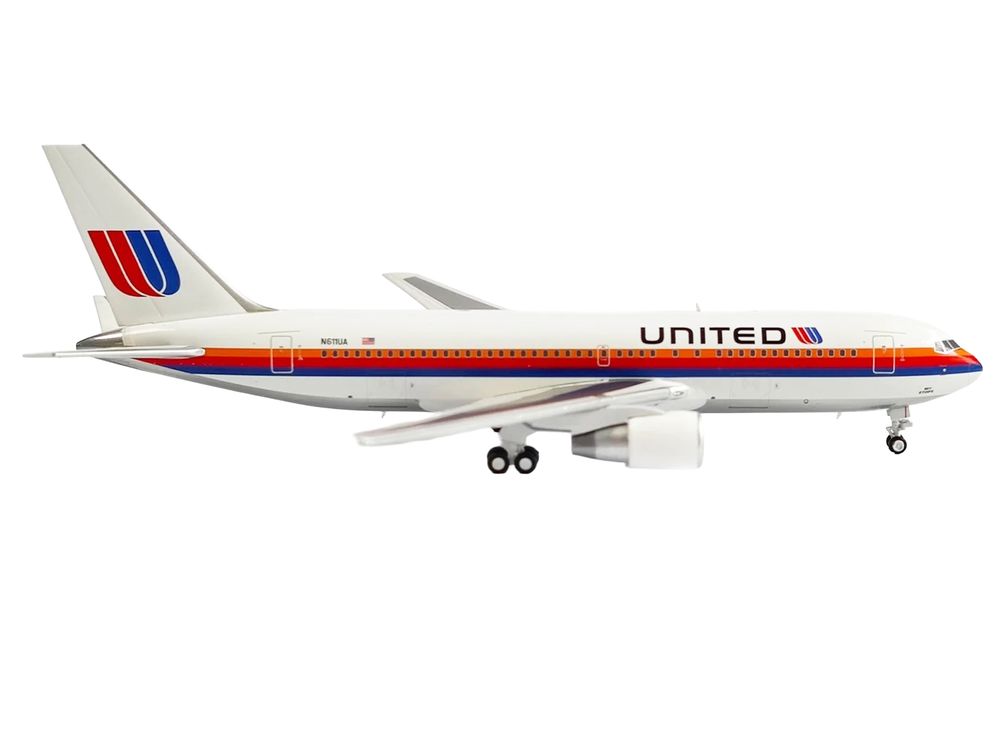 Boeing 767-200ER Commercial Aircraft "United Airlines" (N611UA) White with Stripes 1/400 Diecast Model by V1:400 view 3